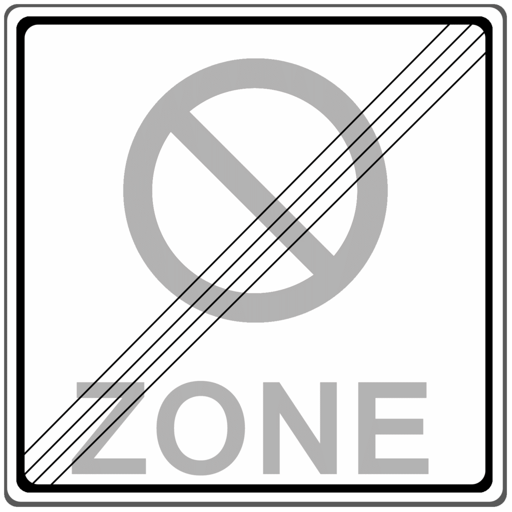 VZ 290.2: Ende eines eingeschränkten Haltverbots für eine Zone