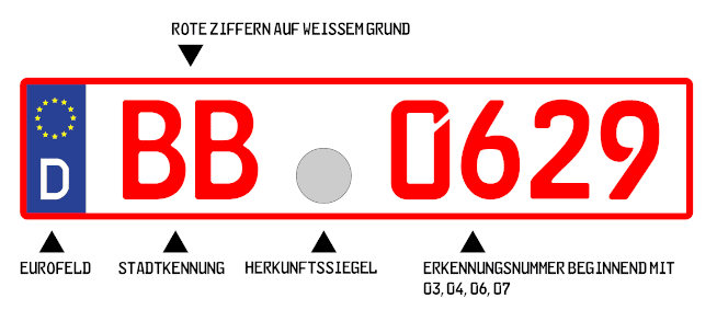 So könnte ein rotes Nummernschild aussehen.