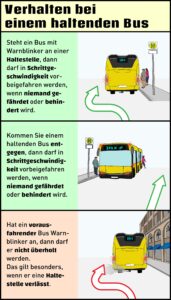 Richtig verhalten: Haltender Bus mit Warnblinker