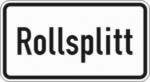 Dieses Verkehrszeichen zeigt an: Achtung, Rollsplitt!