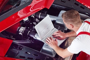 Sprühflasche beim Autoservice, der die Werkstatt des Fahrzeugs