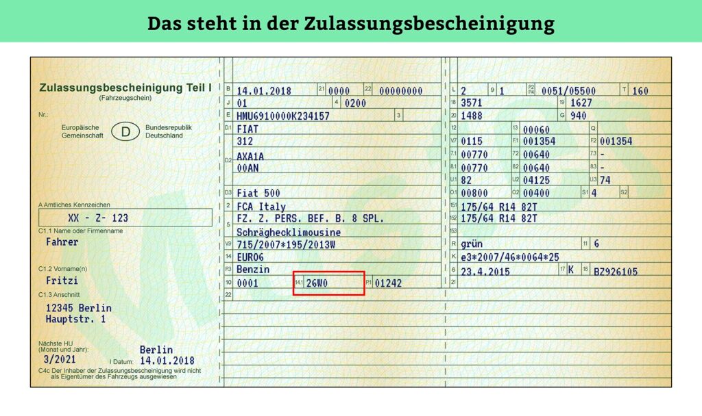 Zulassungsbescheinigung Teil 1: Hier finden Sie die Abgas-Euronorm im Kfz-Schein.
